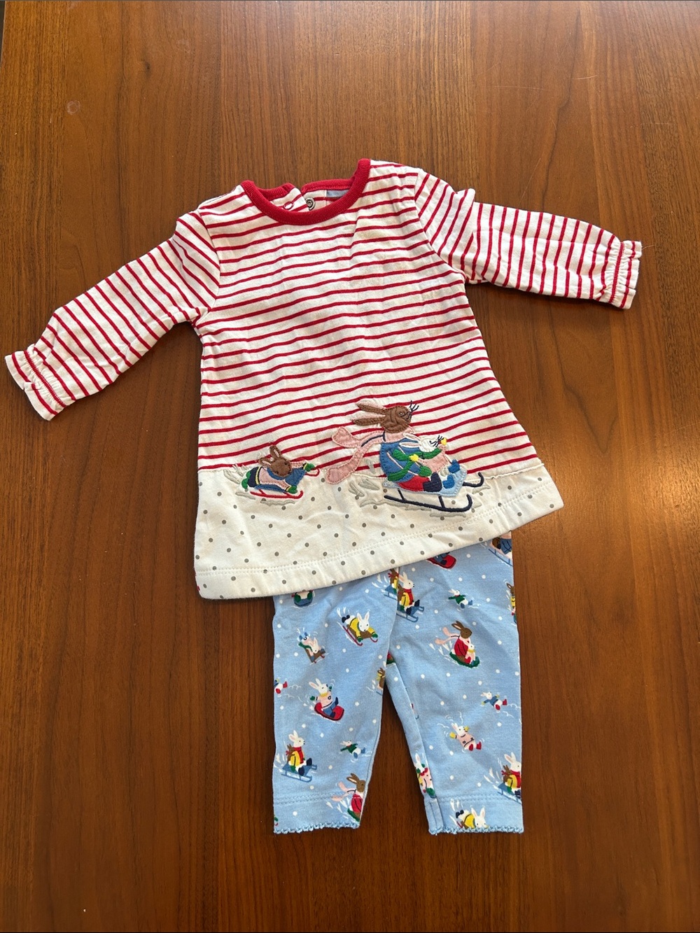 Boden Red and White Striped Top with Blue Print Leggings - Kids Matching Set